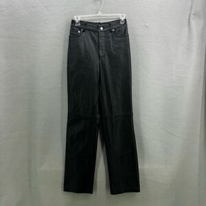 Vintage Y2K Tommy Hilfiger Straight Leg Black Genuine Leather Pants Size 4 STUNN